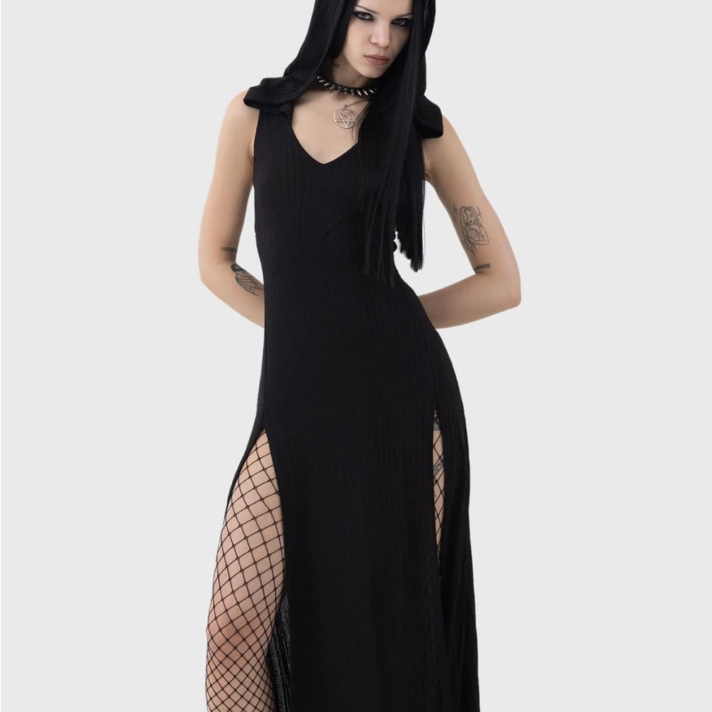 Killstar Black Split Maxi Dress with Hood